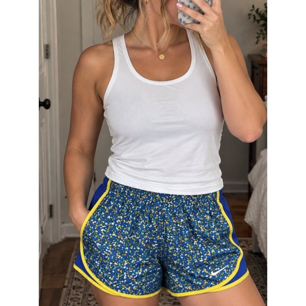 Nike Tempo Running Shorts XS Blue Yellow Dri-FIT Printed Athletic Workout